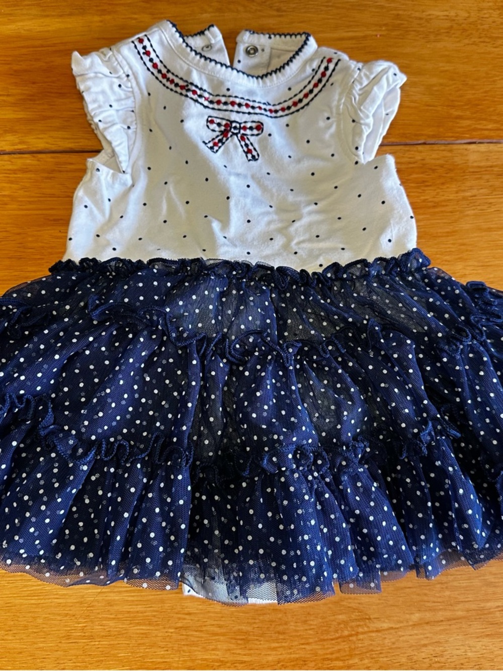 Navy Polka Dot Tulle Skirt White Ruffle Baby Dress